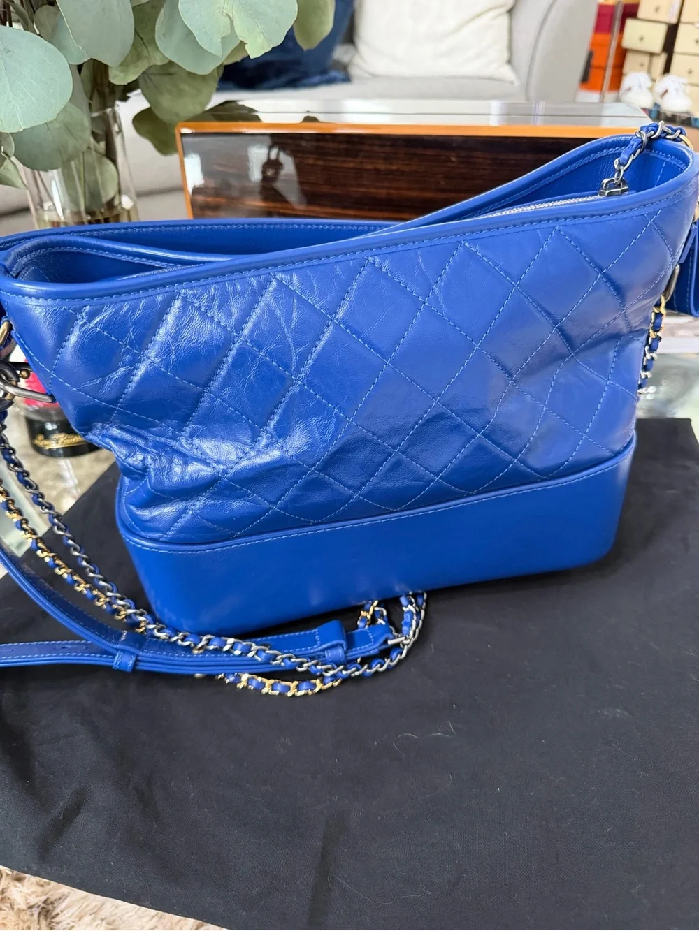 CHANEL Royal Blue Quilted Leather Shoulder Bag with Gold Accents